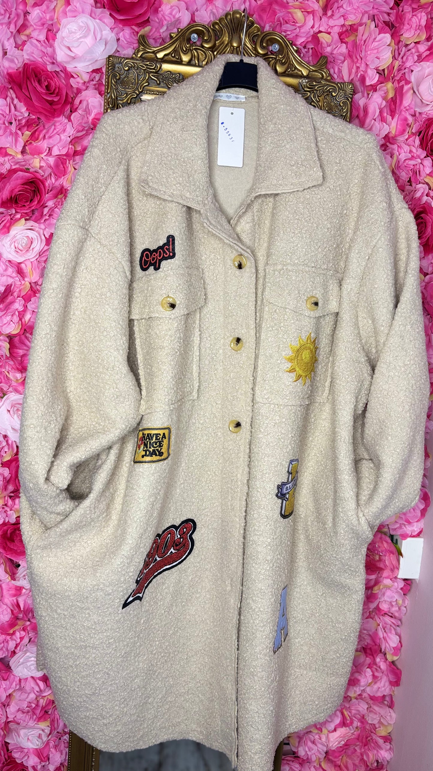 Tussenjas/Vest Boucle Funky Beige Plus Size Maat 50 t/m 58