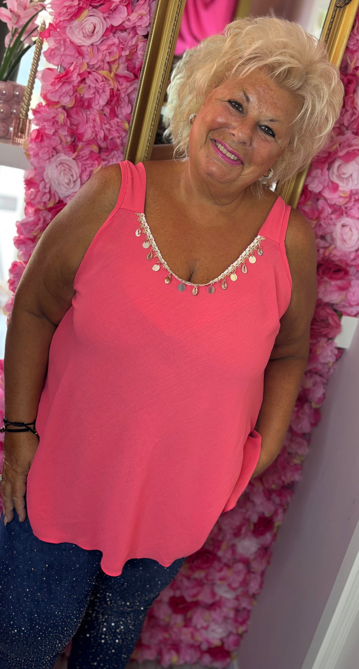 Top Beachy Koraal Plus Size Maat 46 t/m 54