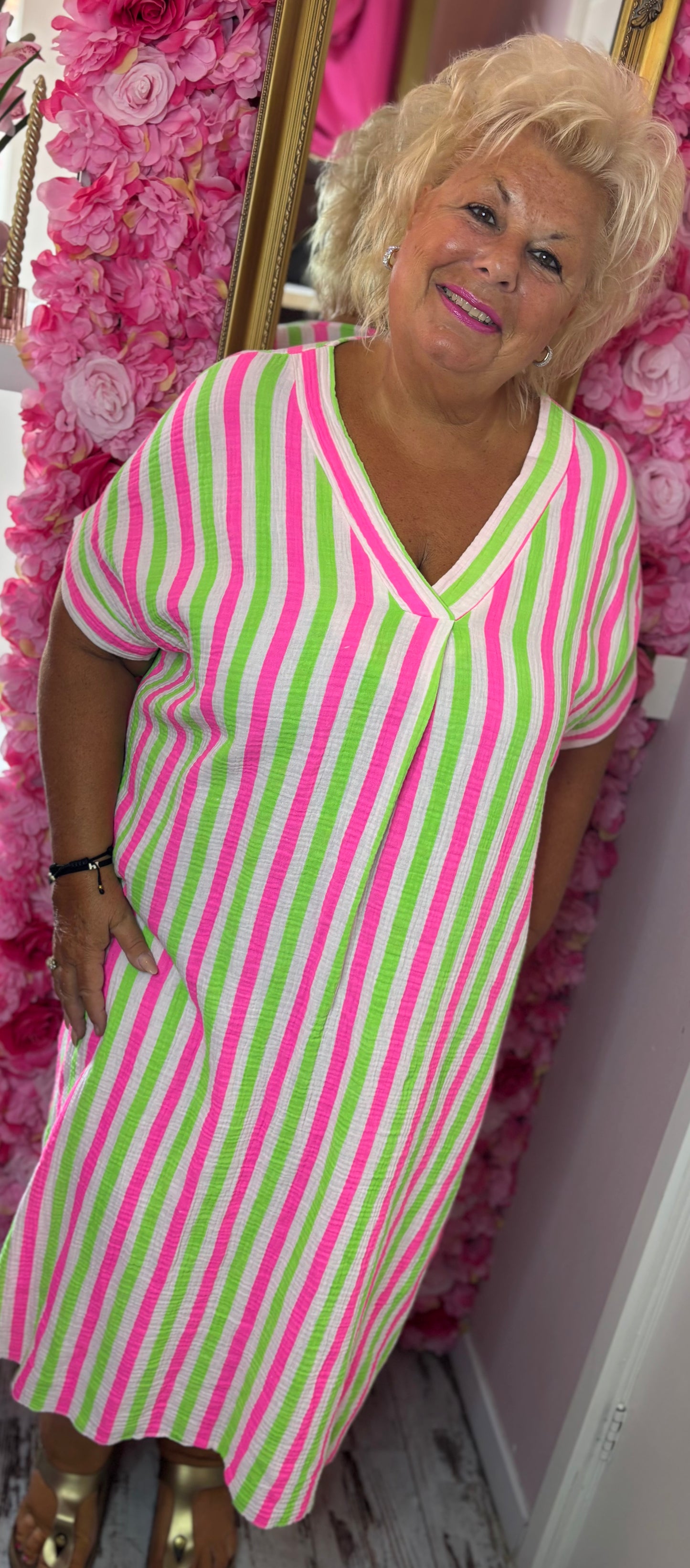 *LUCKY LOOK* Lange Jurk Happy Katoen Groen Plus Size Maat 48 t/m 54
