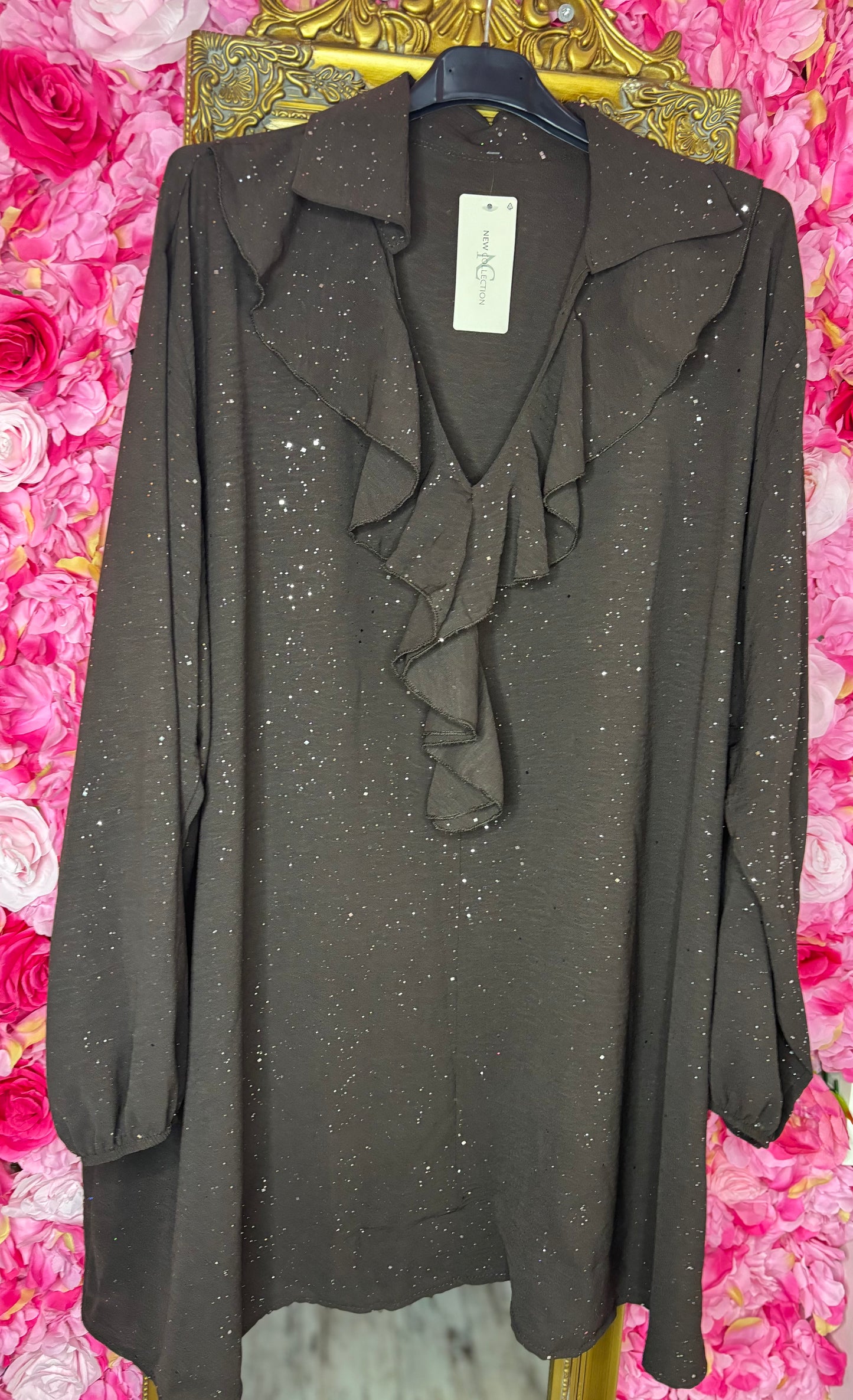 Blouse Good Day Shine Bruin Plus Size maat 46 t/m 54