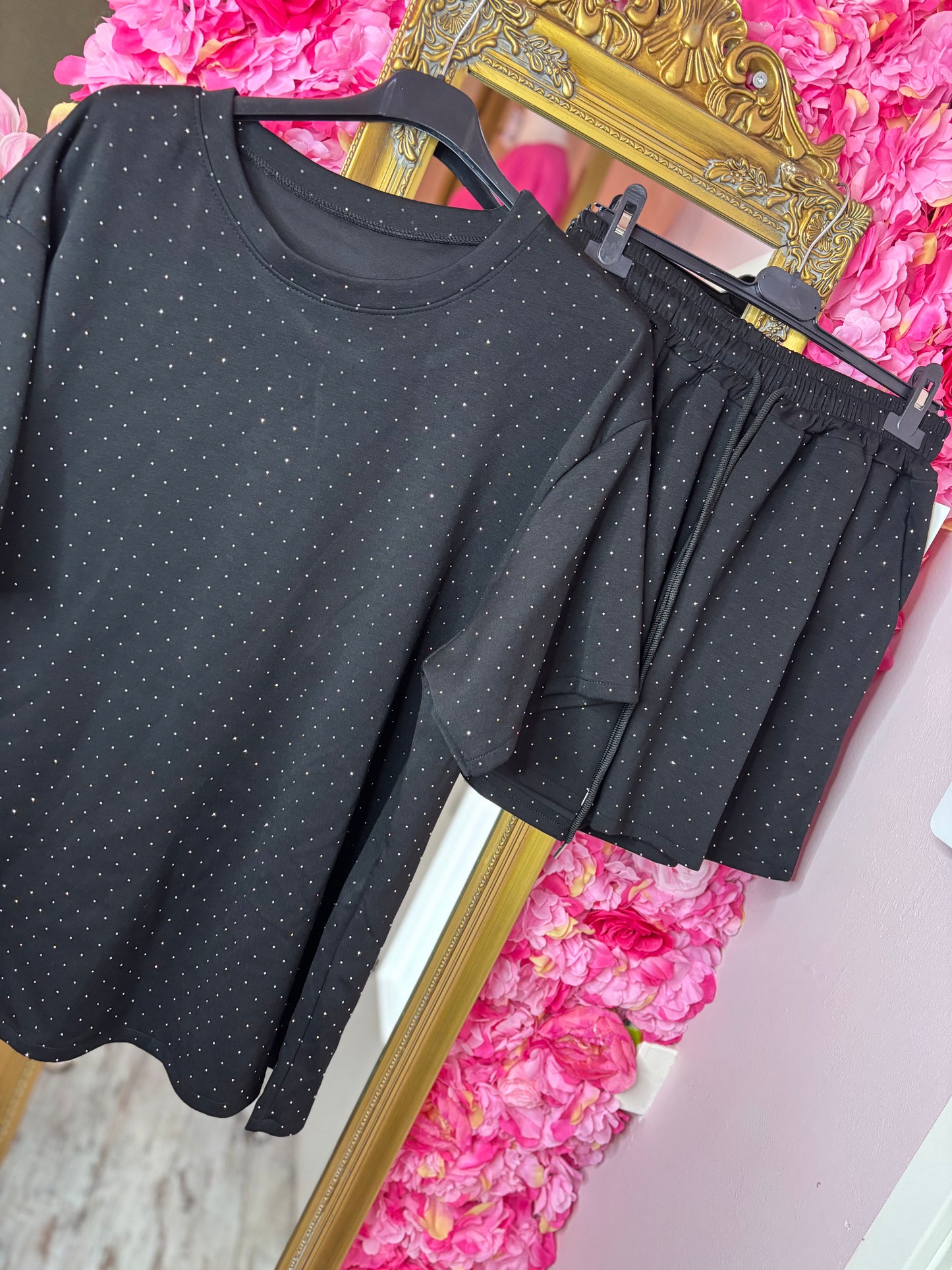 Comfy Set Strass Korte Broek Zwart Plus Size maat 46 t/m 52