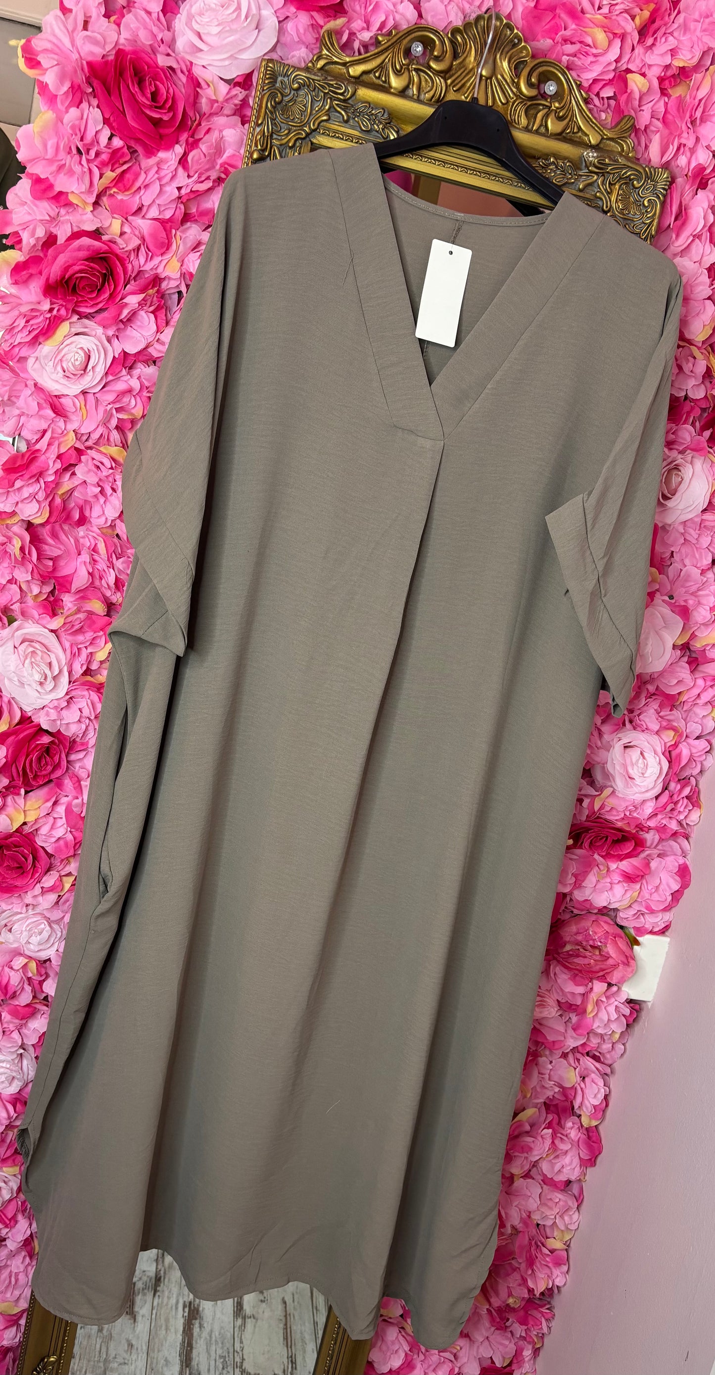 Lange Jurk Summer Taupe Maat 48 t/m 54-56