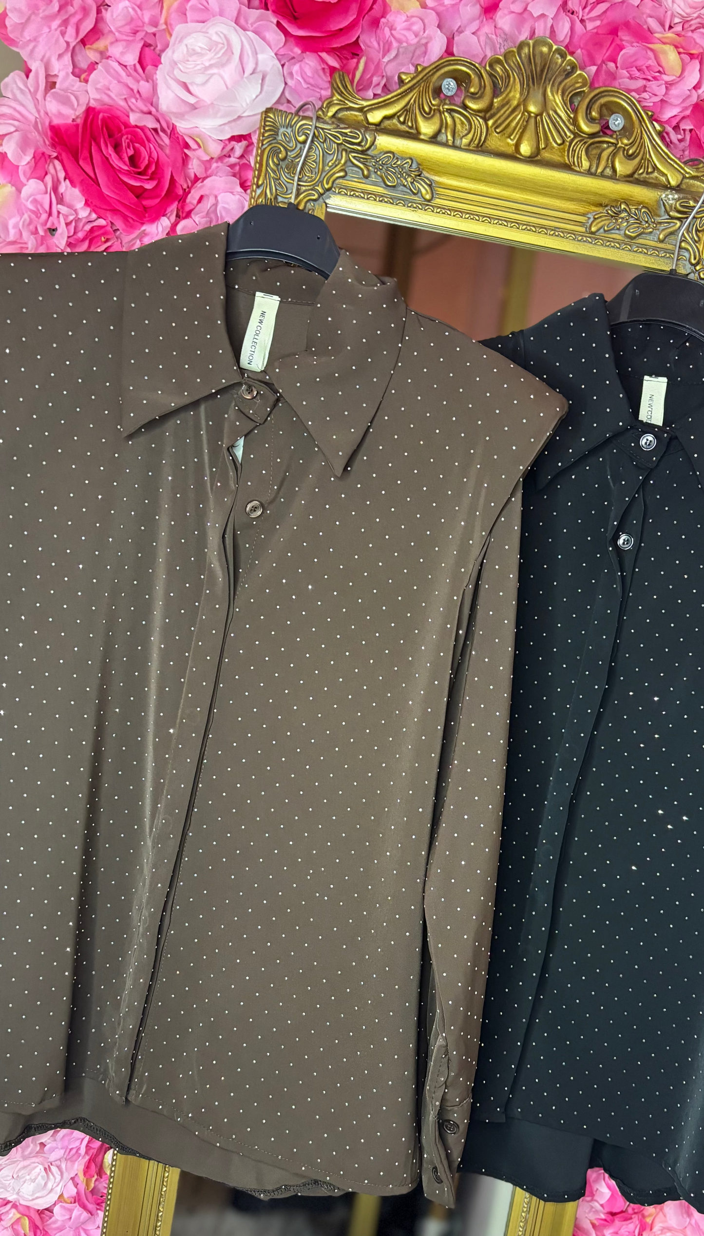 Blouse Shoulder Strass Bruin tot Maat 42