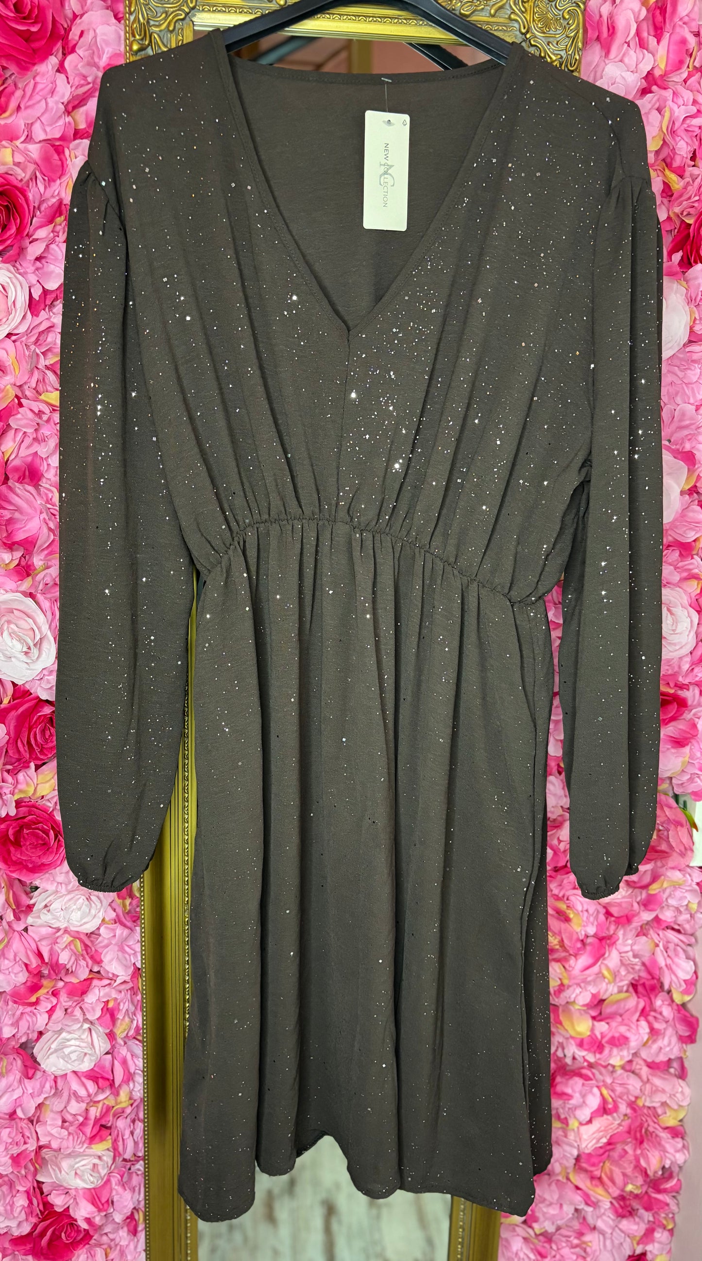 Jurk Shine Bruin Plus Size maat 44 t/m 50