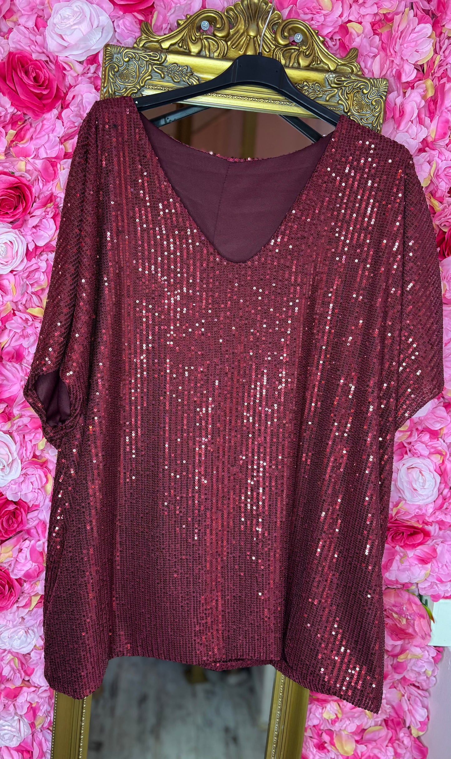 Shirt Glitter Rood-Bordeaux Plus Size Maat 48 t/m 54-56