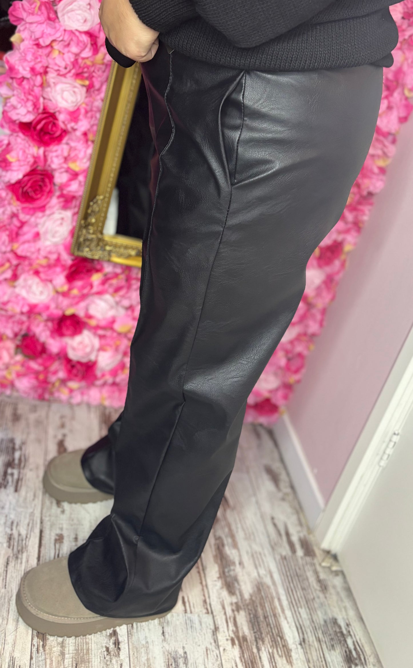 Broek Wide Leg Leather Look Plus Size maat t/m 48