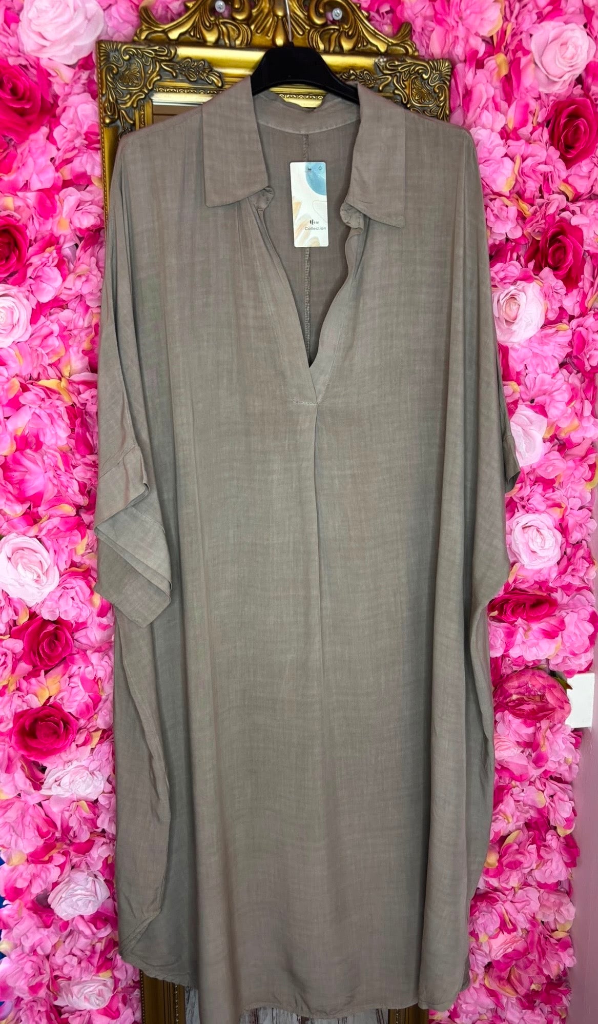 Jurk Fay Katoen Taupe Plus Size Maat 50 t/m 58