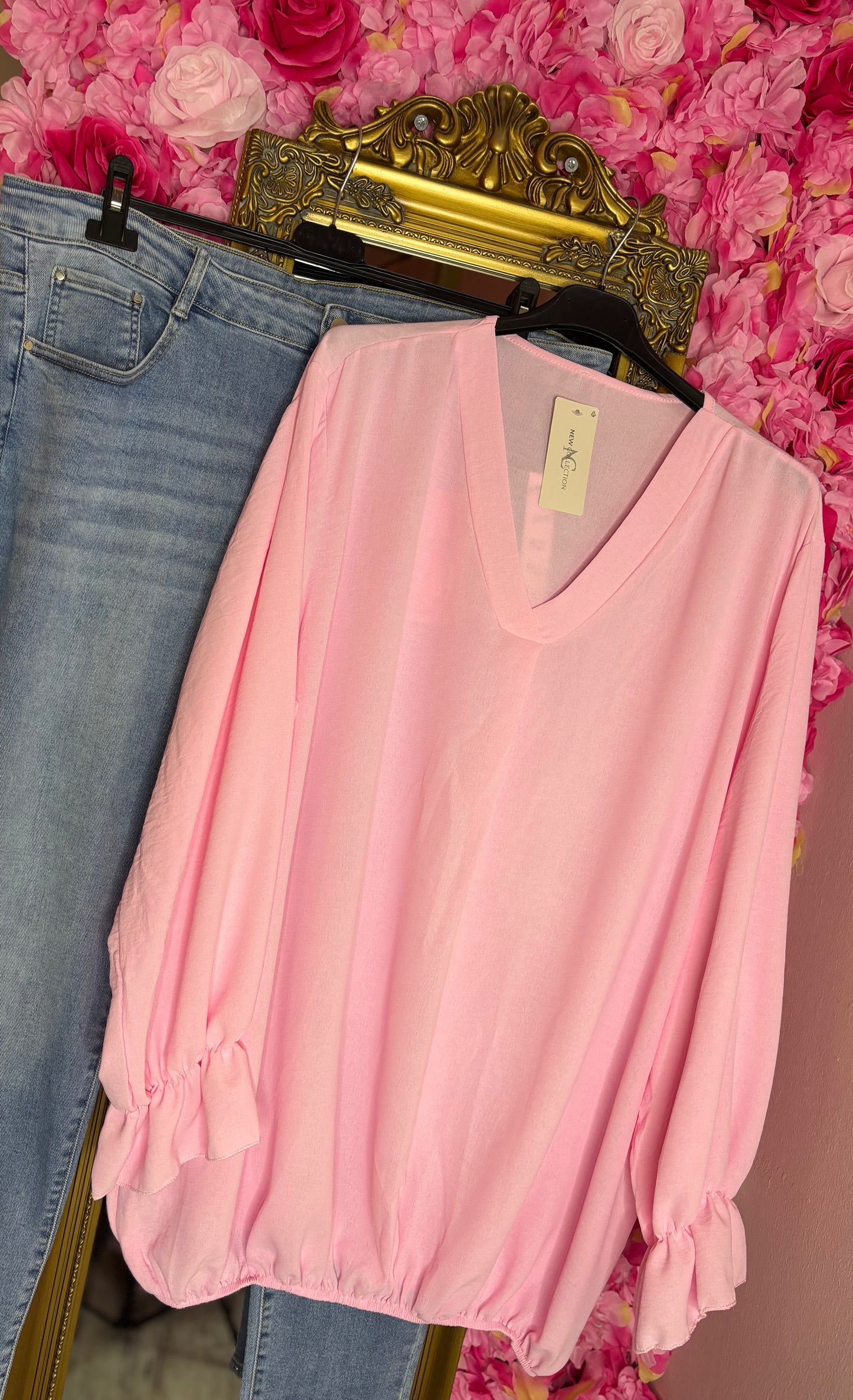 Blouse Baloon Licht Roze Plus Size maat 48 t/m 54