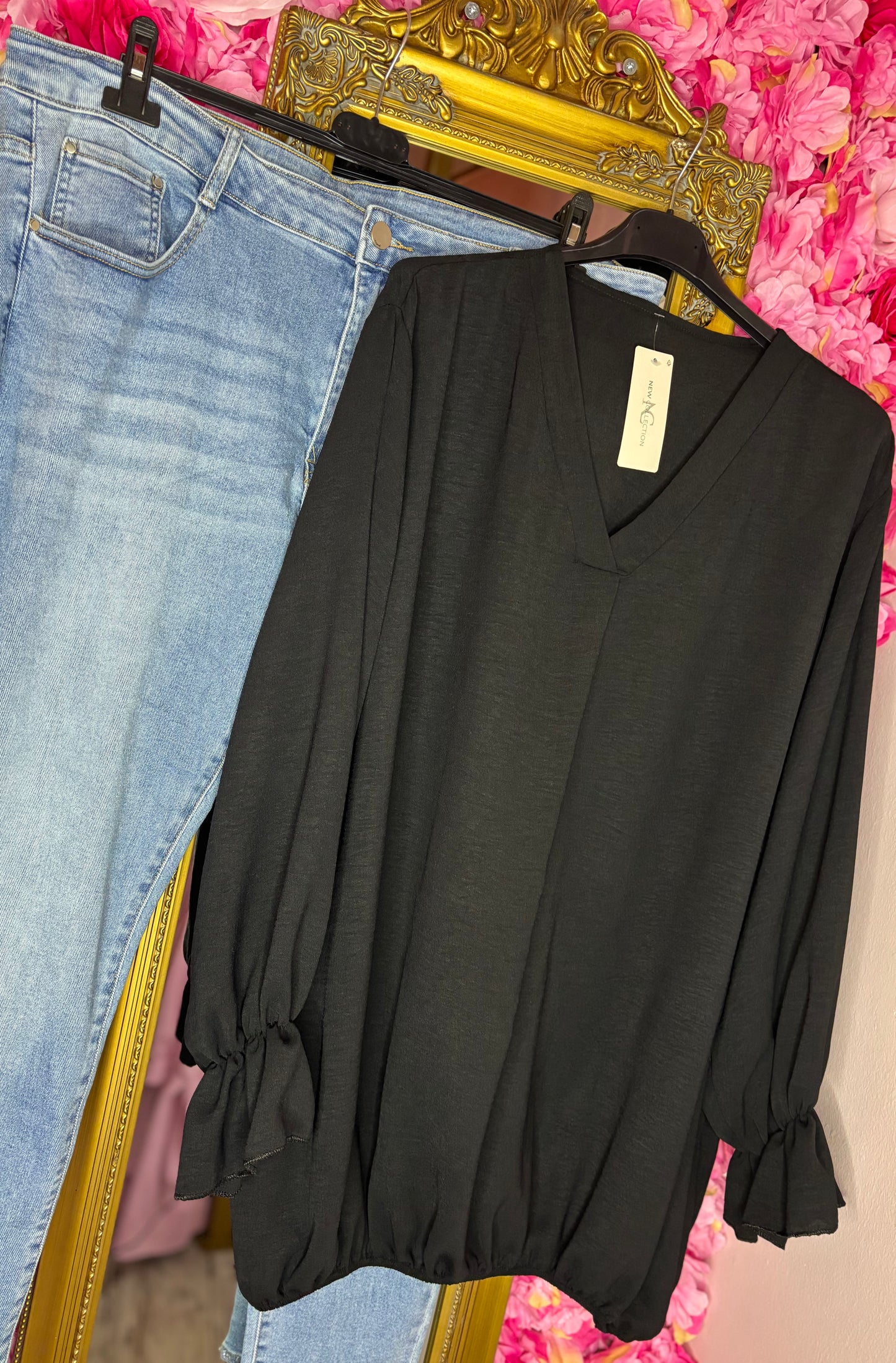 Blouse Baloon Zwart Plus Size maat 48 t/m 54