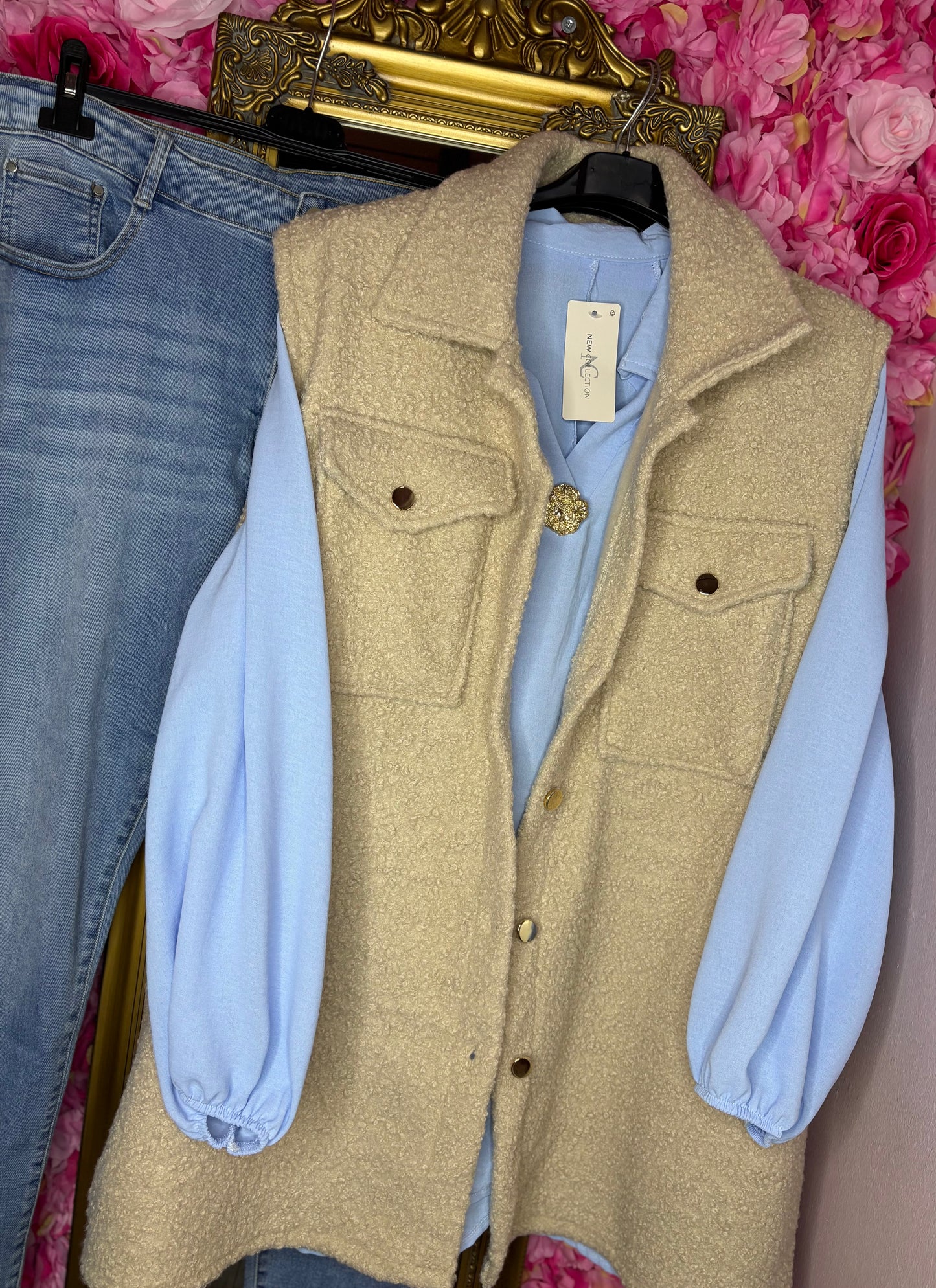 Blouse Golden Button Licht Blauw Plus Size maat 48 t/m 54-56