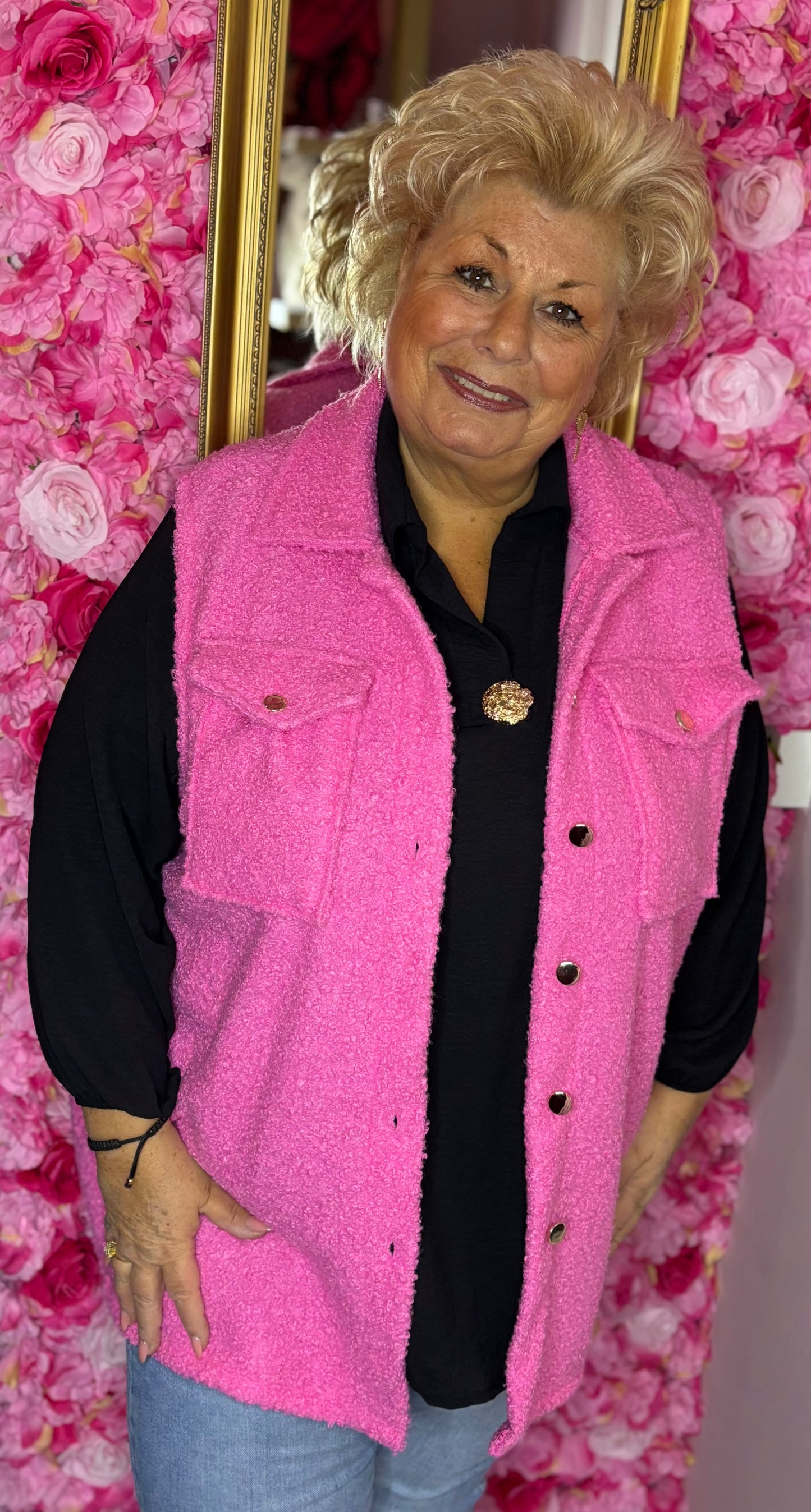 Blouse Golden Button Zwart Plus Size maat 48 t/m 54-56