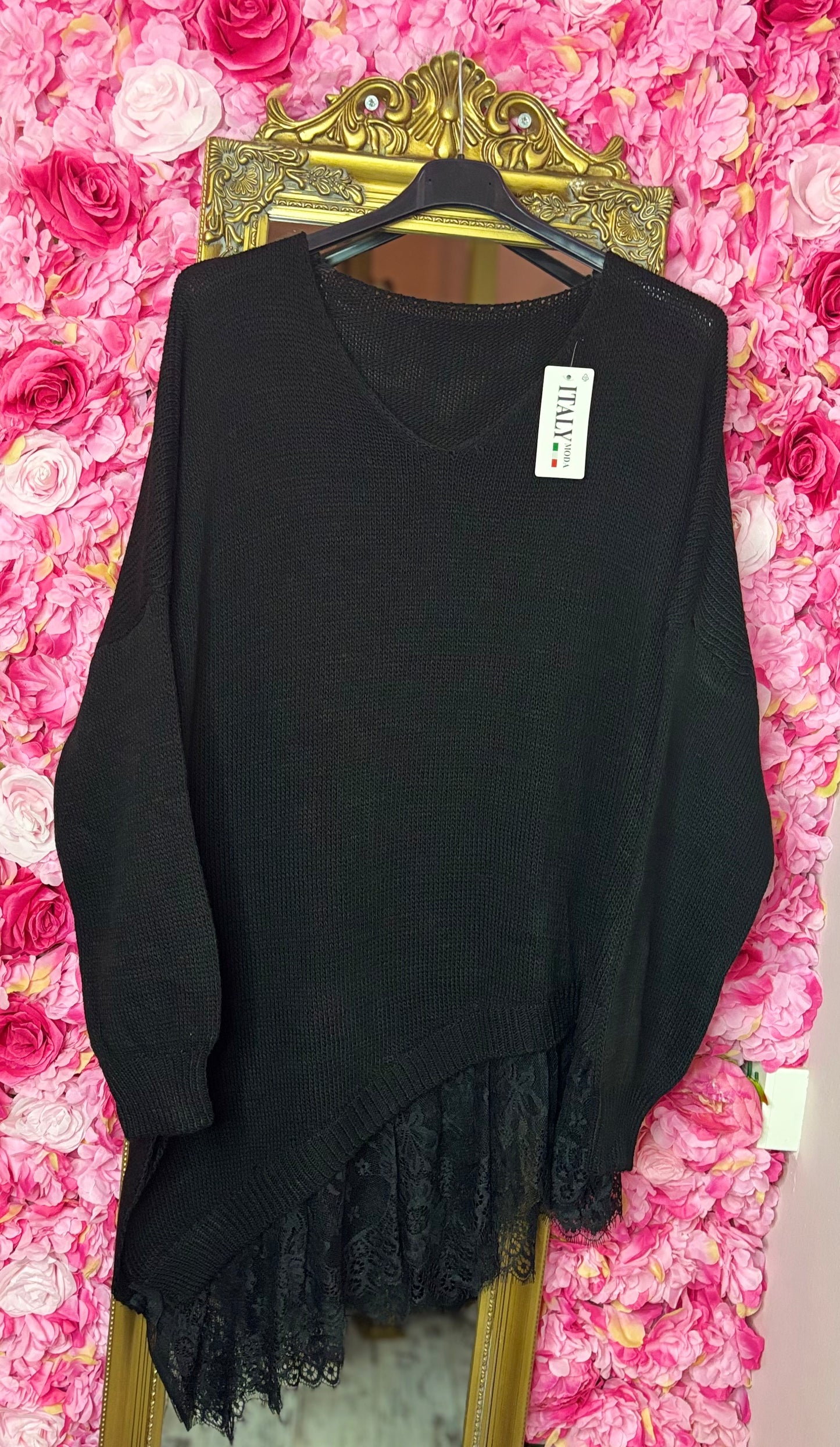 Trui Kant schuin Zwart Plus Size Maat 44 t/m 52