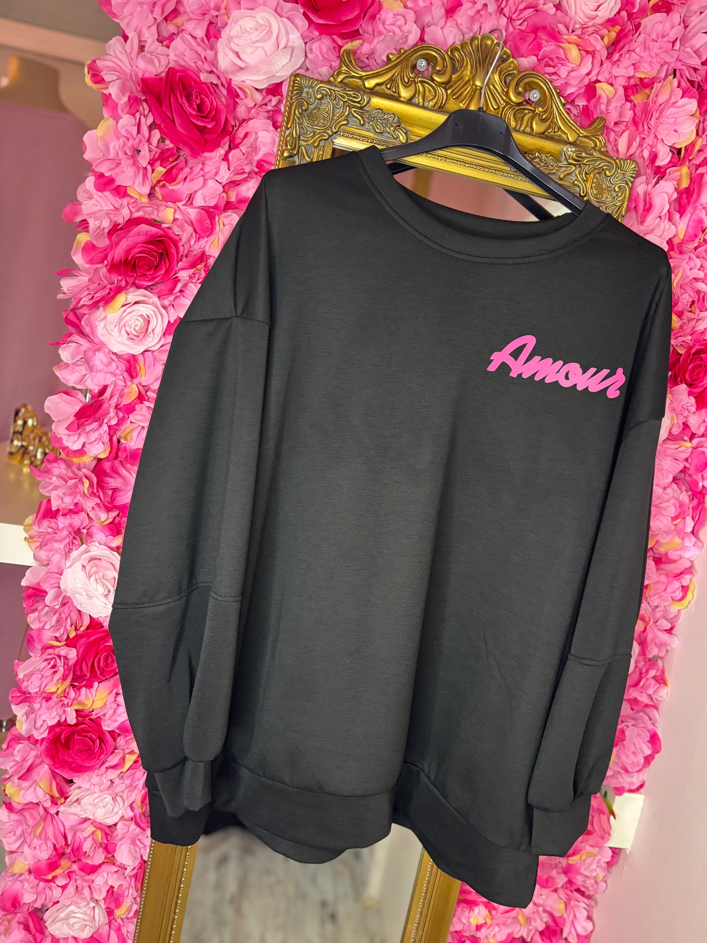 Trui Amour Zwart-Roze Plus Size Maat 44 t/m 50