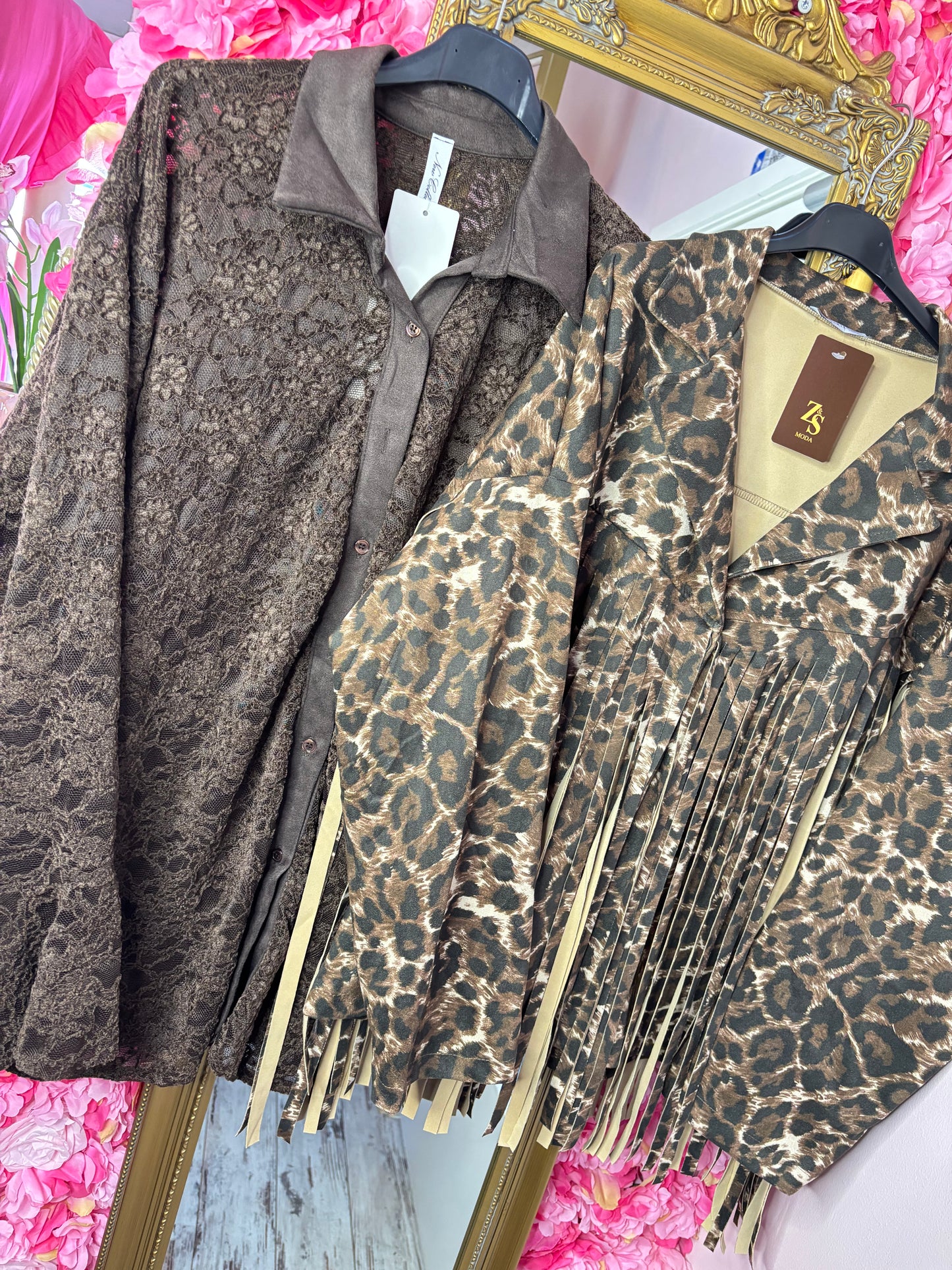 Blouse Lace velvet Bruin Plus Size Maat 46 t/m 52