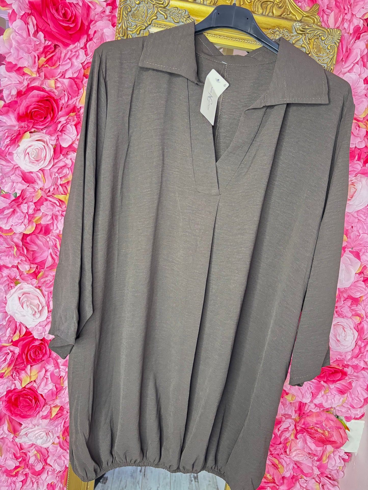 Blouse Balloon Chic Bruin Plus Size maat 48 t/m 54