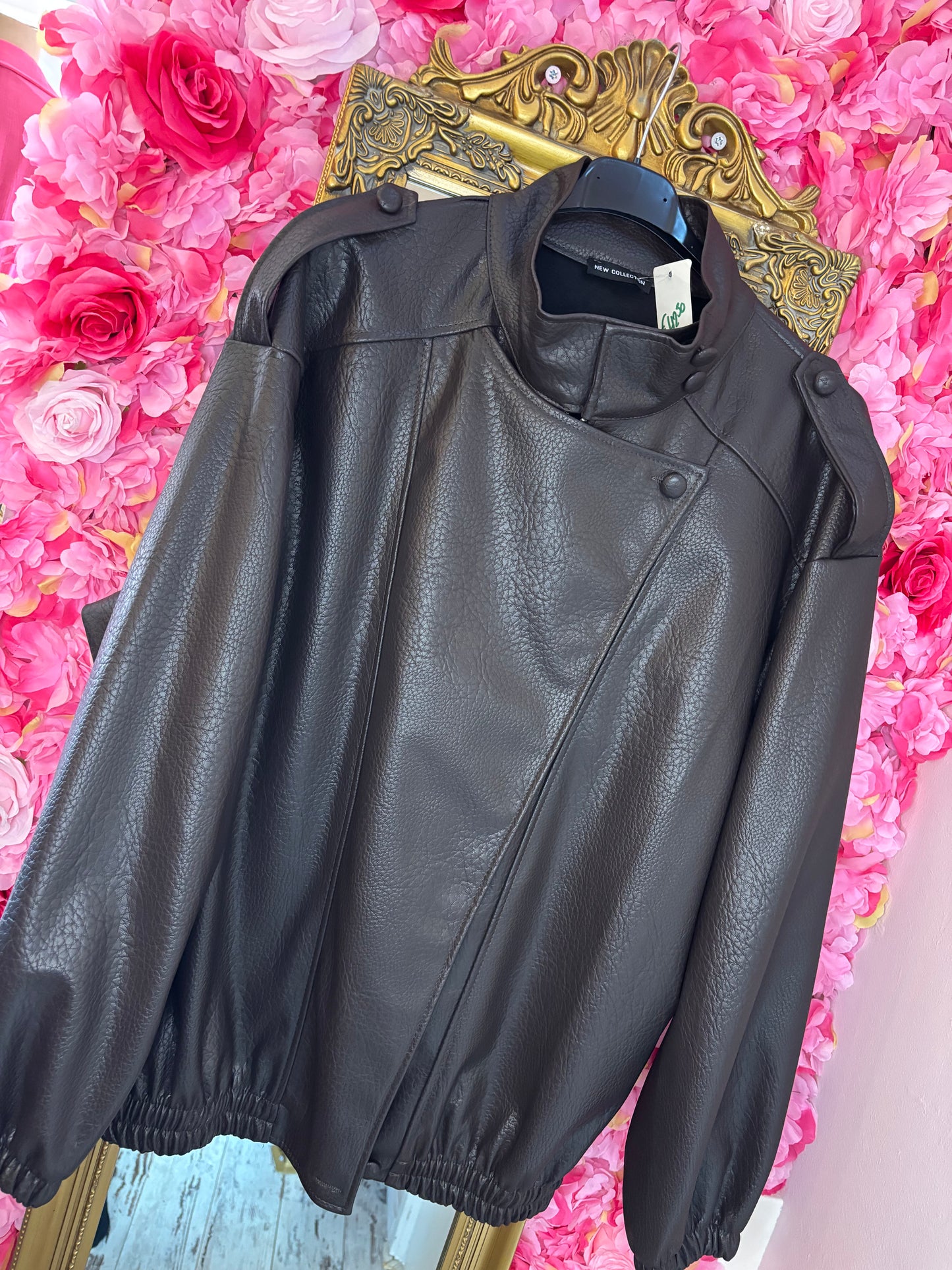 Jacket Leather Look Bruin Plus Size tot maat 48