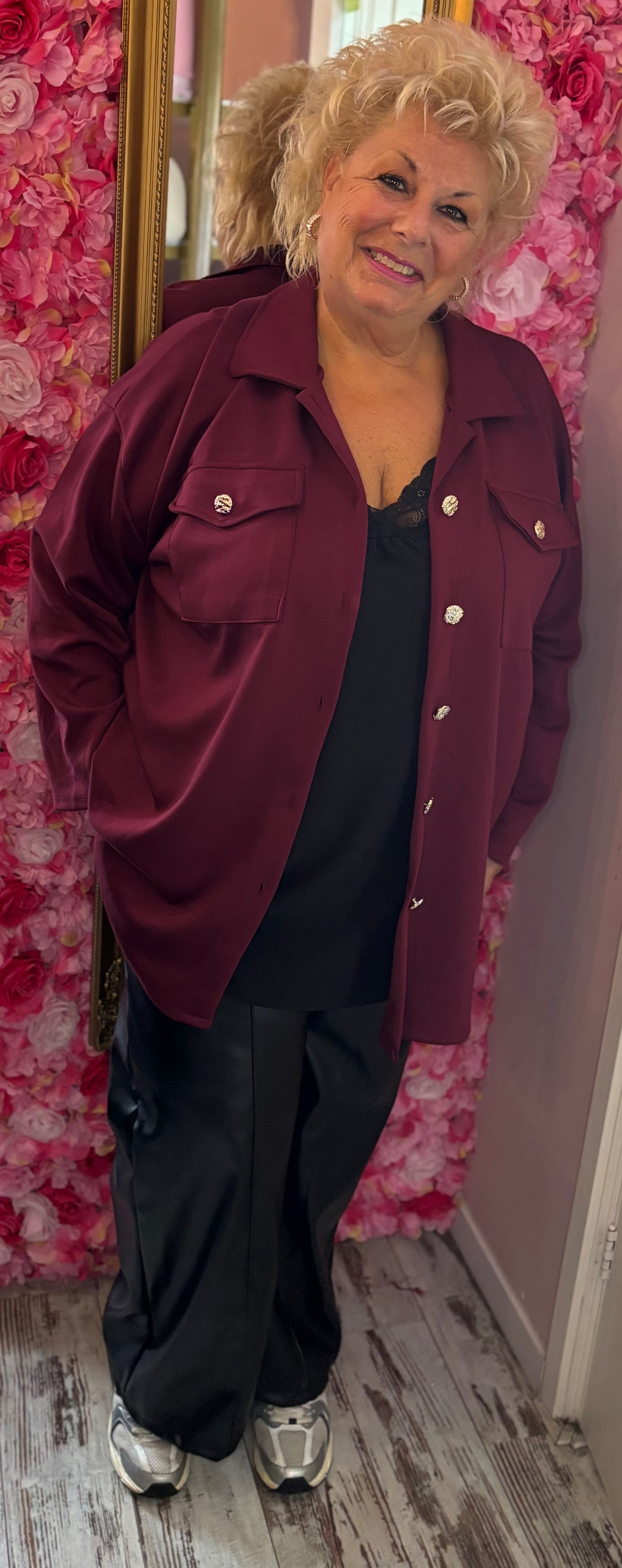 Vest Golden Button Bordeaux Plus size Maat 48 t/m 54-56