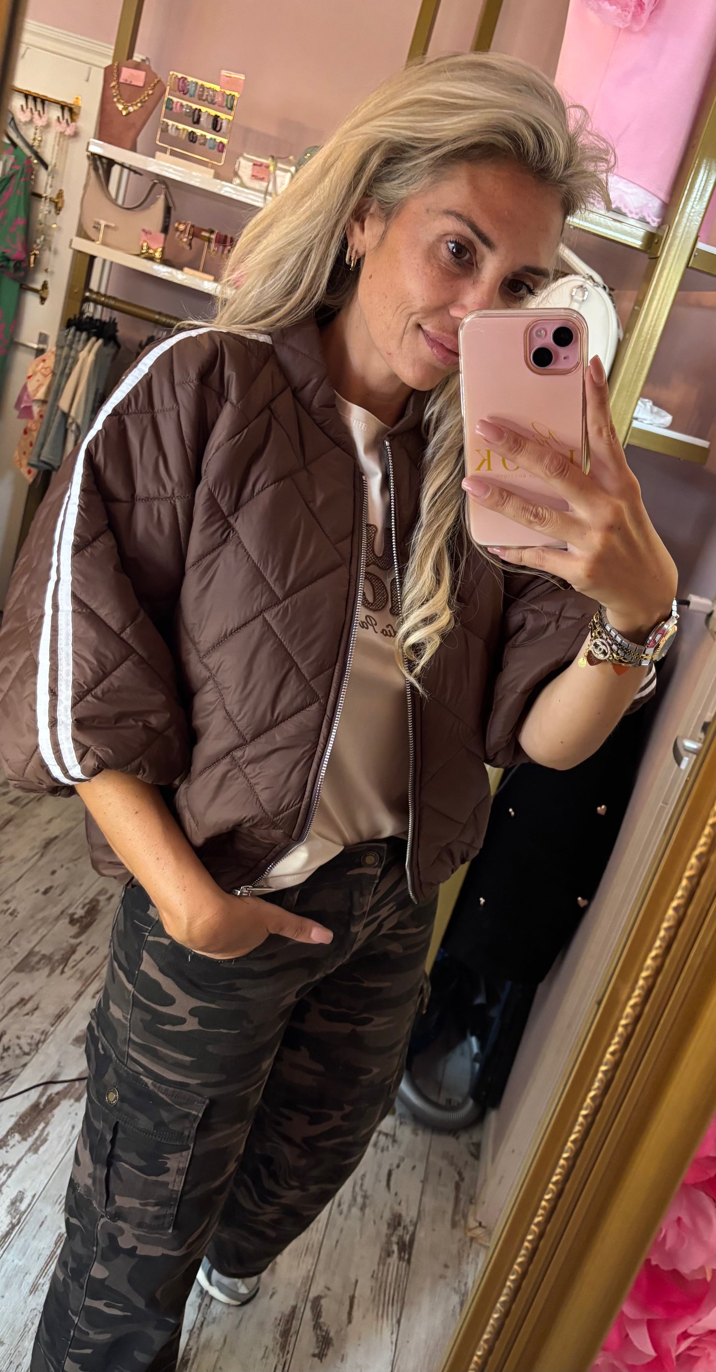 Jacket Puffy Stripe Bruin tot maat 44