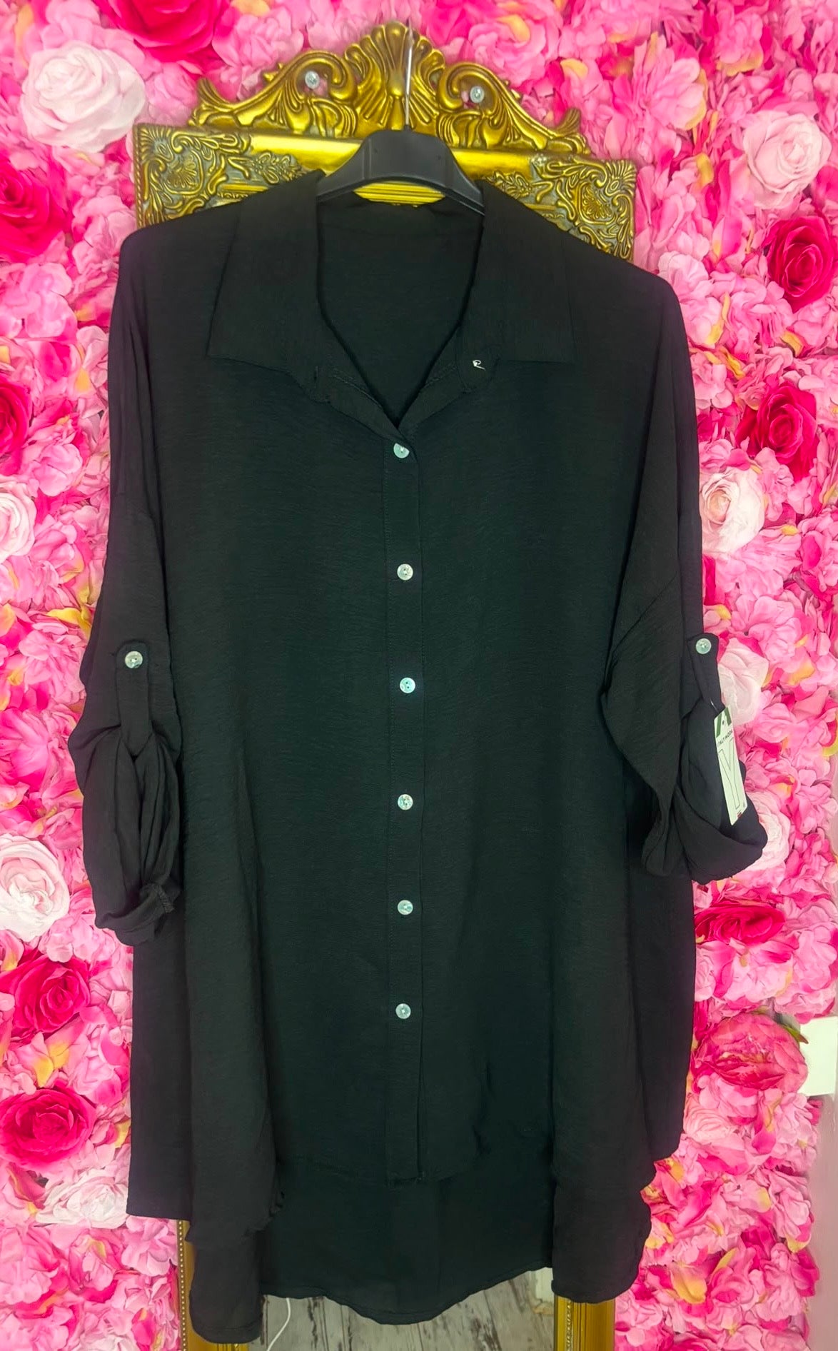 Blouse Doorknoop Zwart Plus Size Maat 44 t/m 50