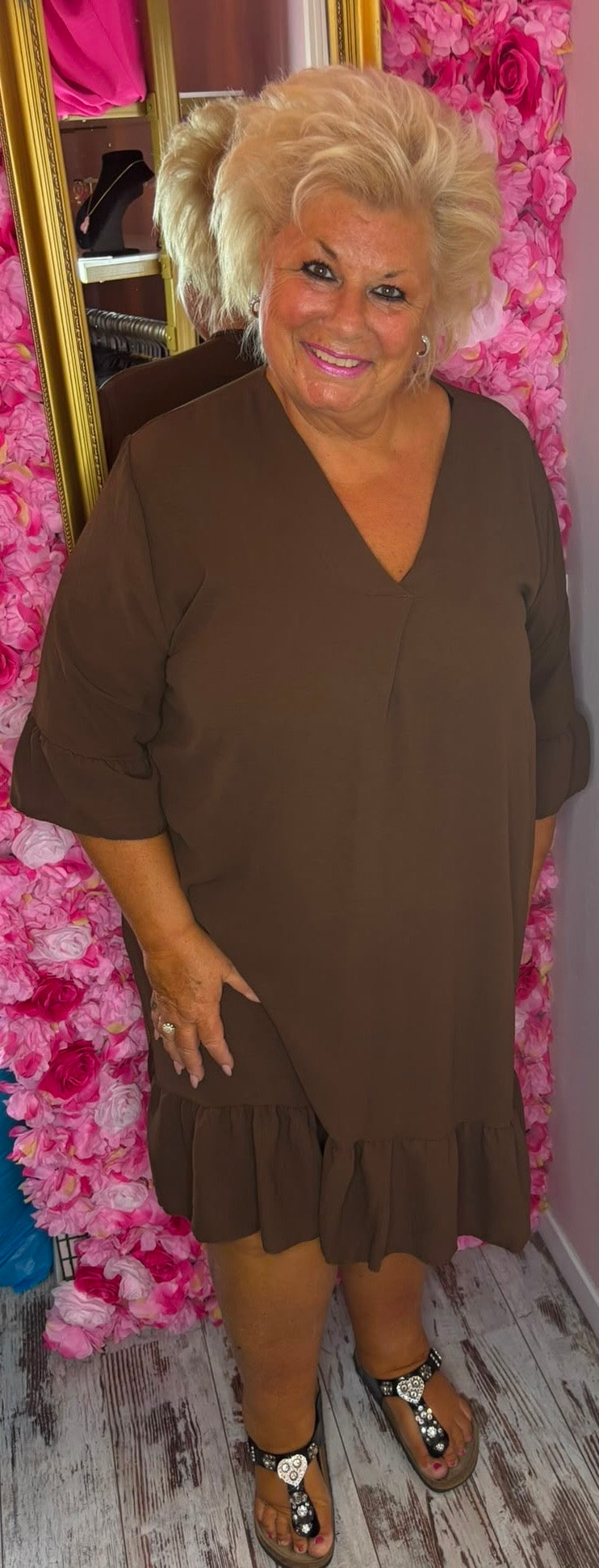 Jurk Now Bruin Plus Size Maat 46 t/m 52