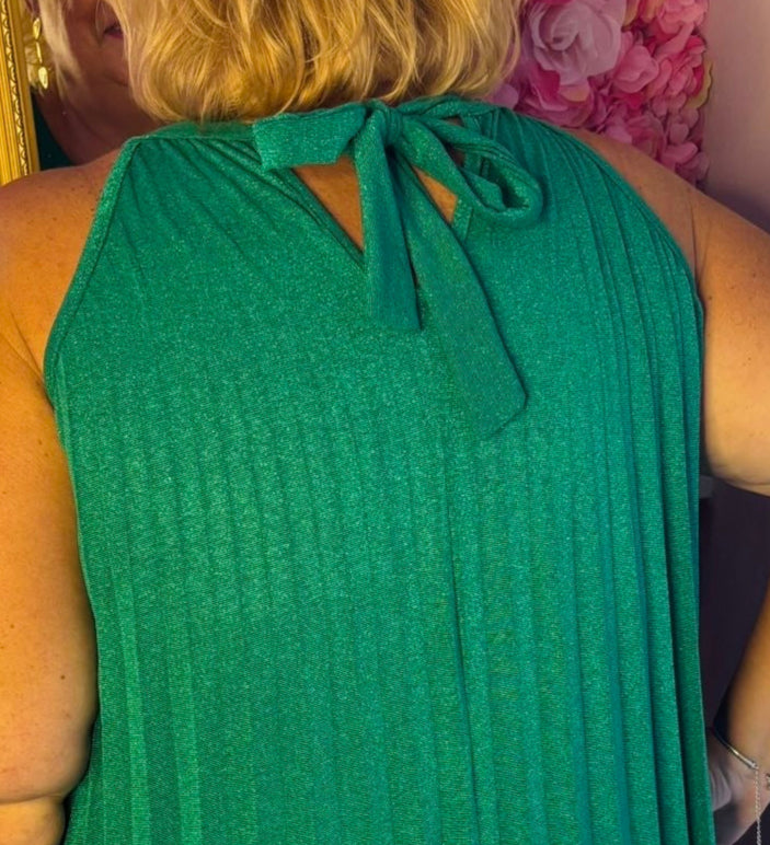 Lange Jurk Plisse Shine Groen Plus Size 44 t/m 52-54