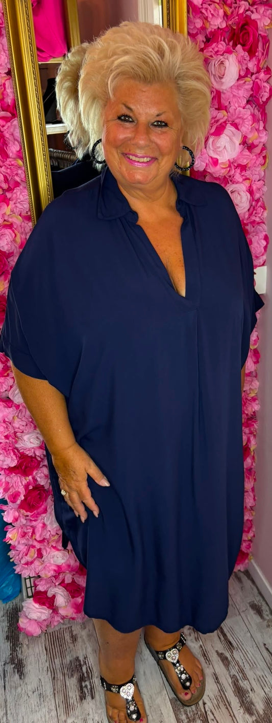Jurk Fay Katoen Donker Blauw  Plus Size Maat 50 t/m 58