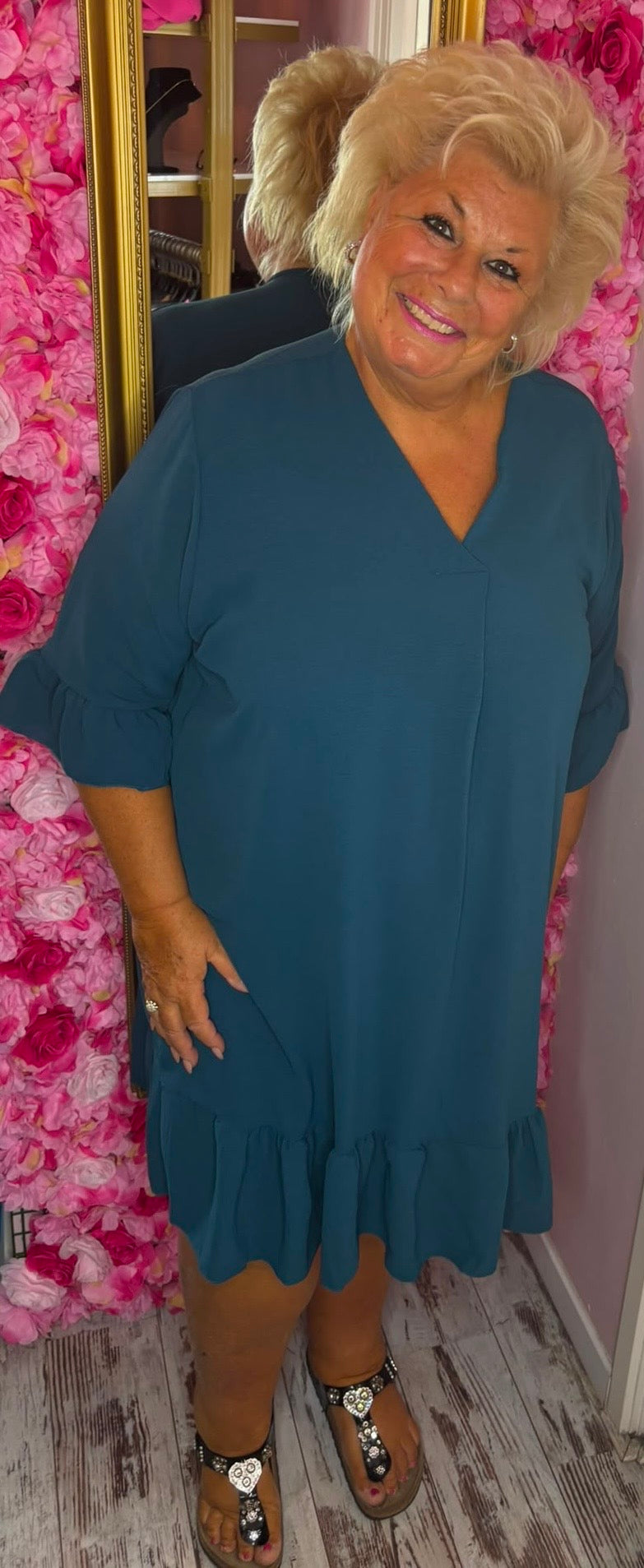 Jurk Now Petrol Blauw Plus Size Maat 46 t/m 52