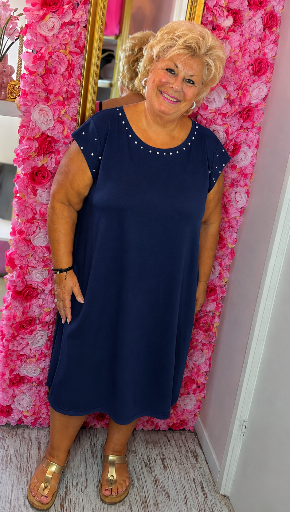 Jurk Parel Donker Blauw Plus Size Maat 48 t/m 54-56
