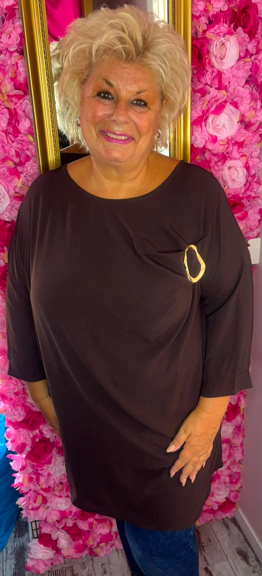 Tuniek Detail Bruin Plus Size Maat 48 t/m 54