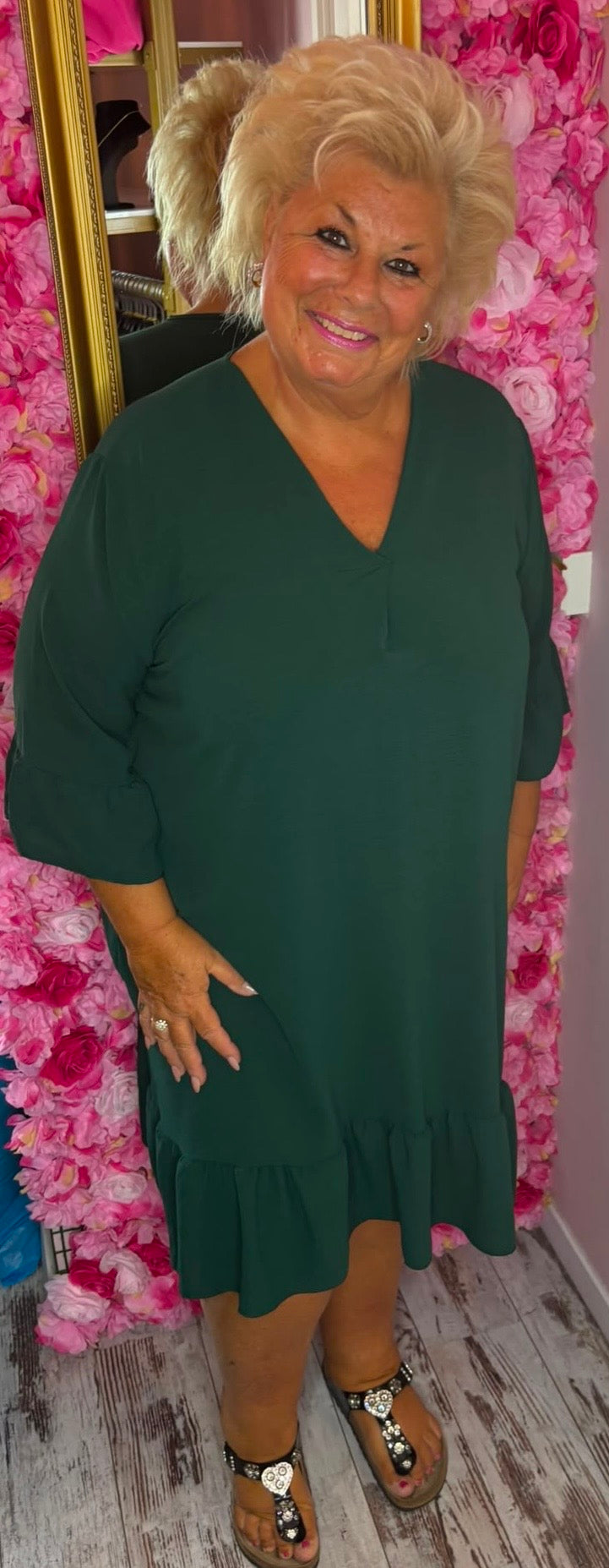 Jurk Now Donker Groen Plus Size Maat 46 t/m 52