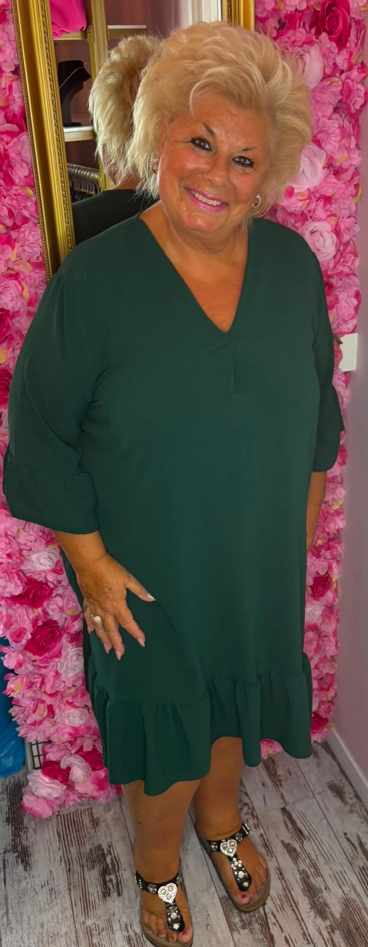 Jurk Now Donker Groen Plus Size Maat 46 t/m 52