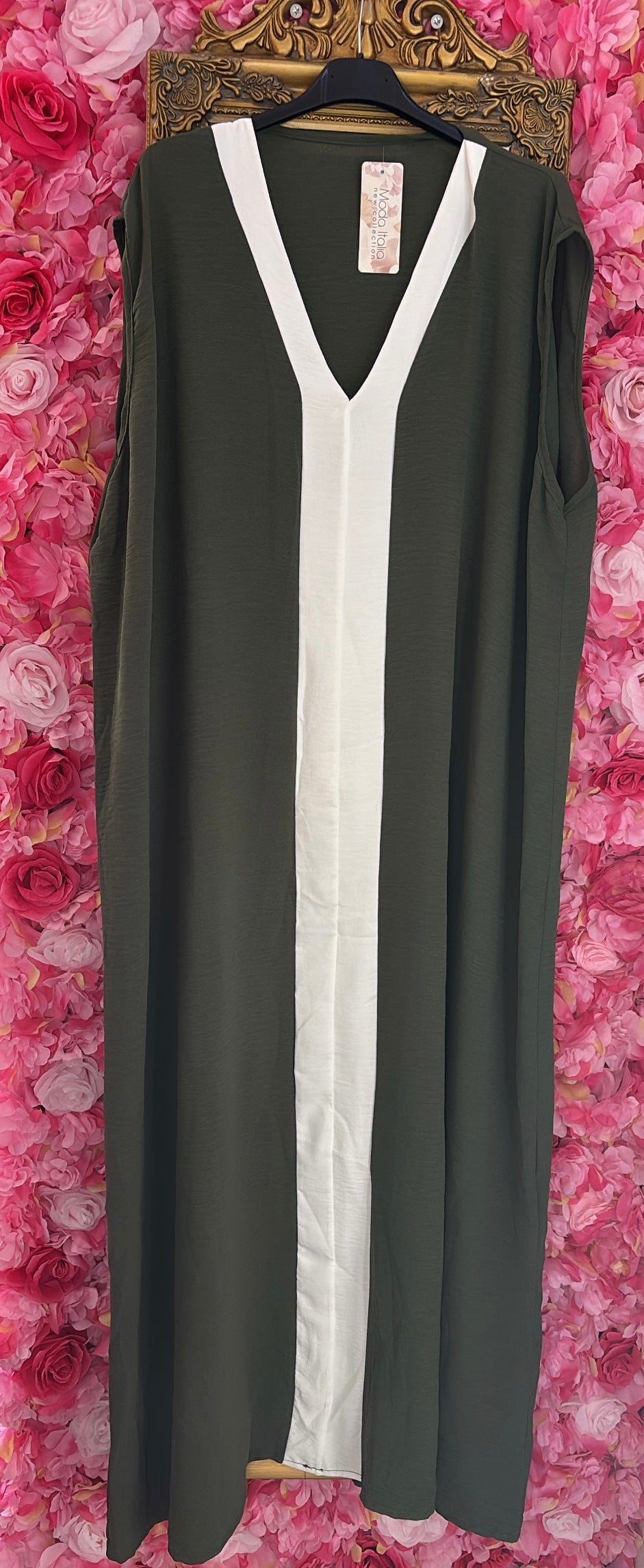 Lange Jurk Stripe Leger Groen Plus Size 46 t/m 52-54