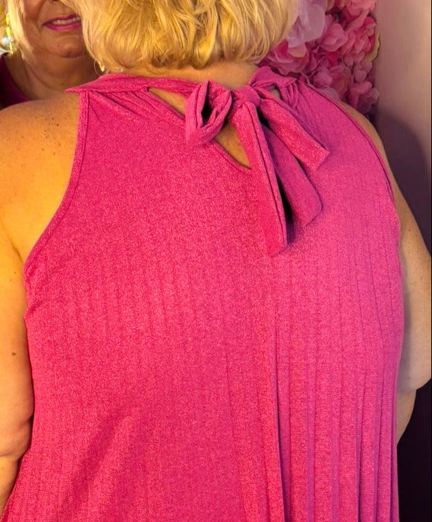 Lange Jurk Plisse Shine Fuchsia Plus Size 44 t/m 52-54