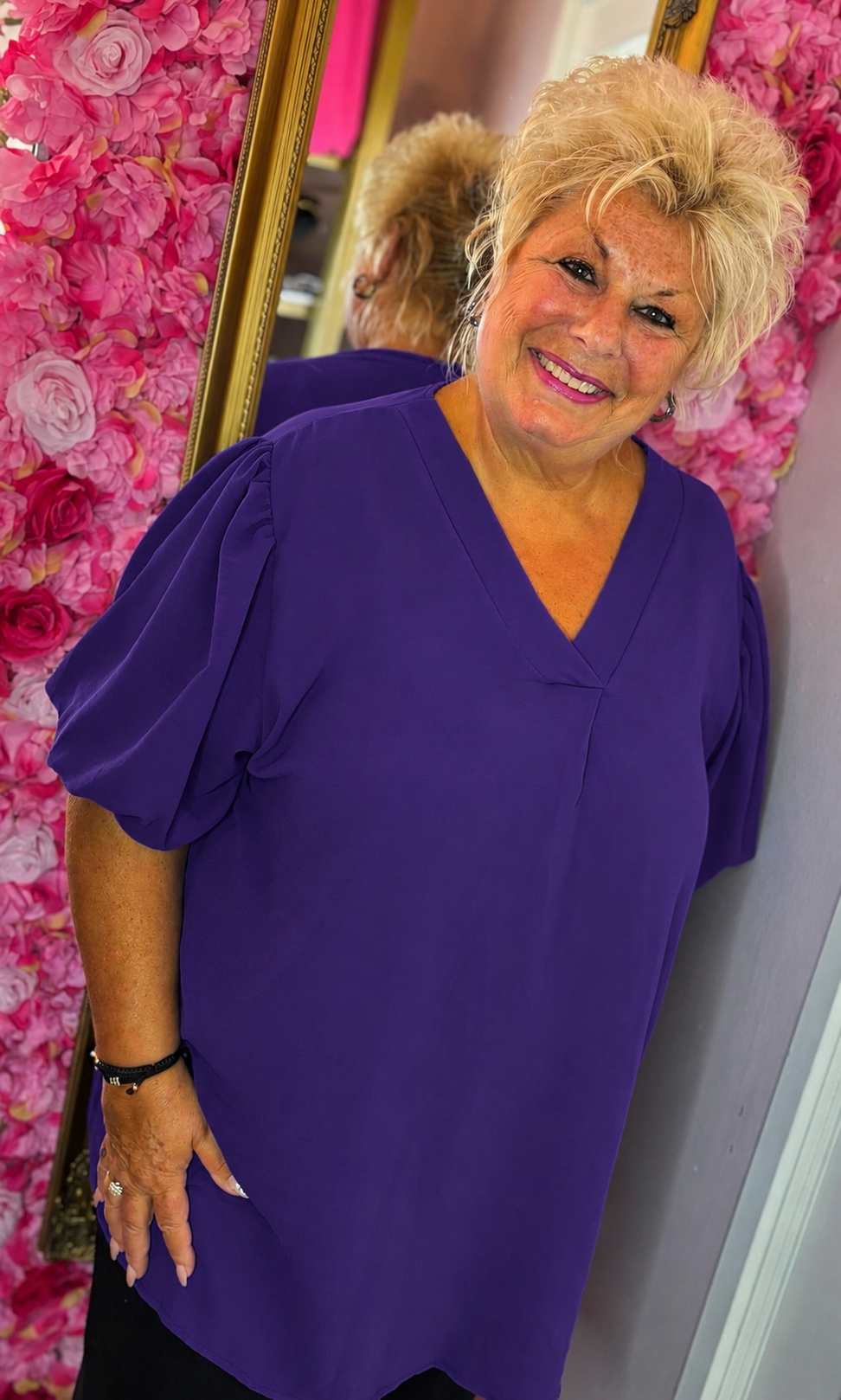 Blouse Pof Mouw Paars Plus Size maat 48 t/m 54