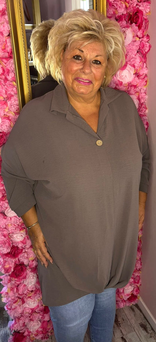 Blouse Chloe Taupe Plus Size maat 48 t/m 54