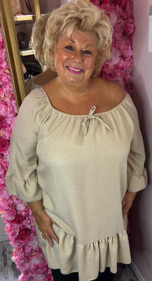 Tuniek Glamour Beige Plus Size maat 46 t/m 54