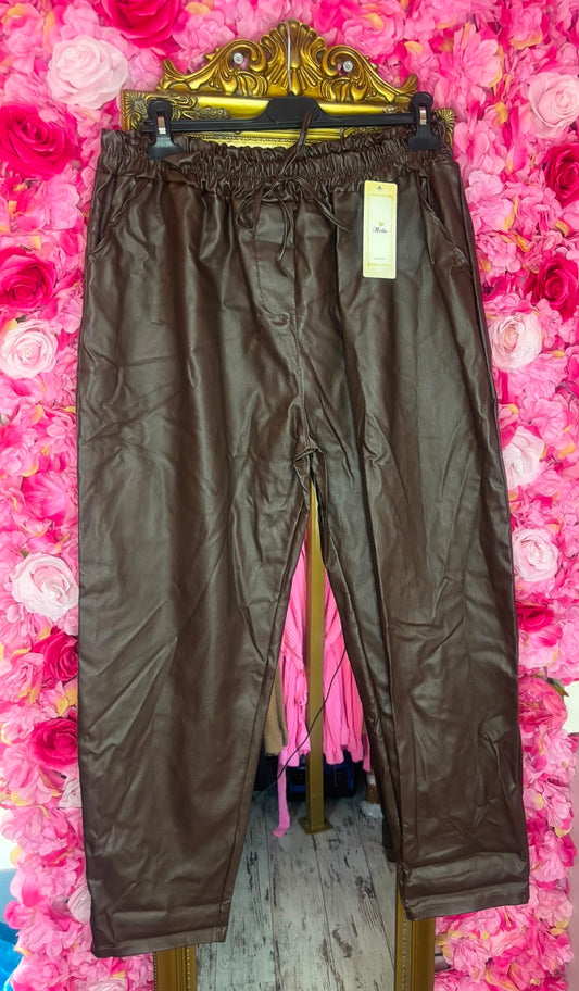 Tregging Leather Look Bruin Plus Size Maat 46 t/m 52