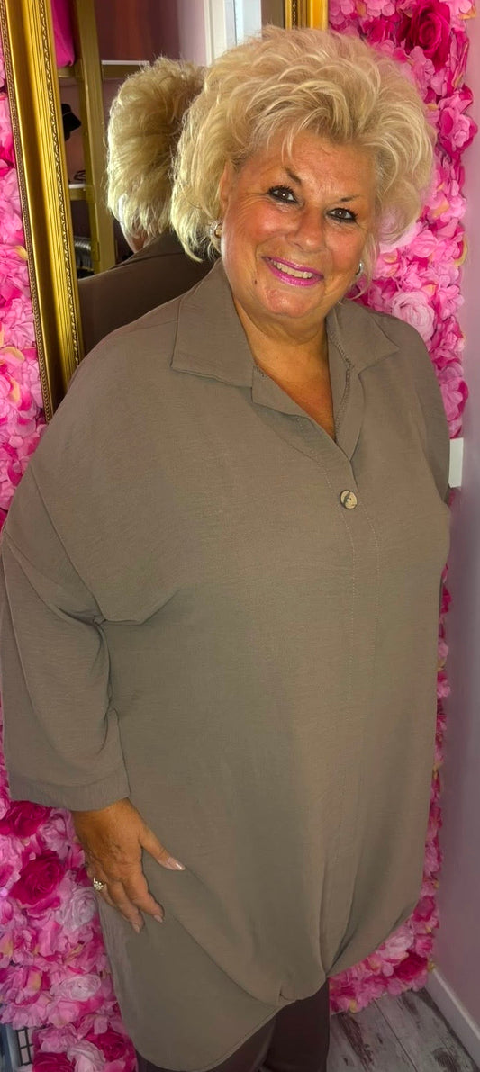 Tuniek Chloe Taupe Plus Size Maat 48 t/m 54