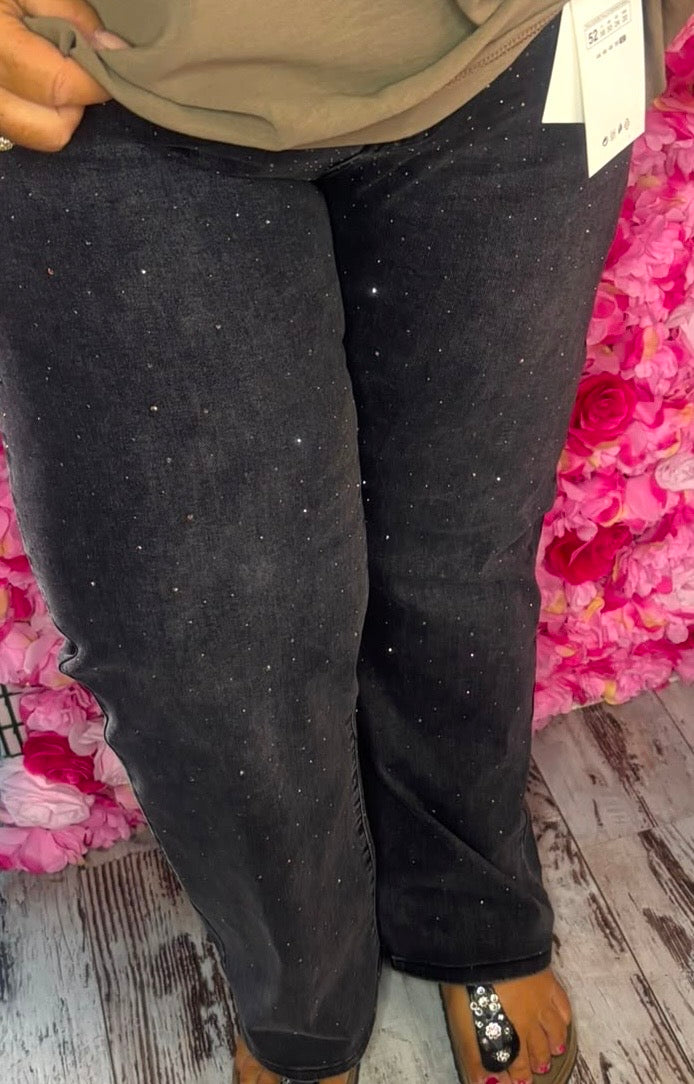 Jeans Wide Leg Black Bling Maat 44 t/m 52