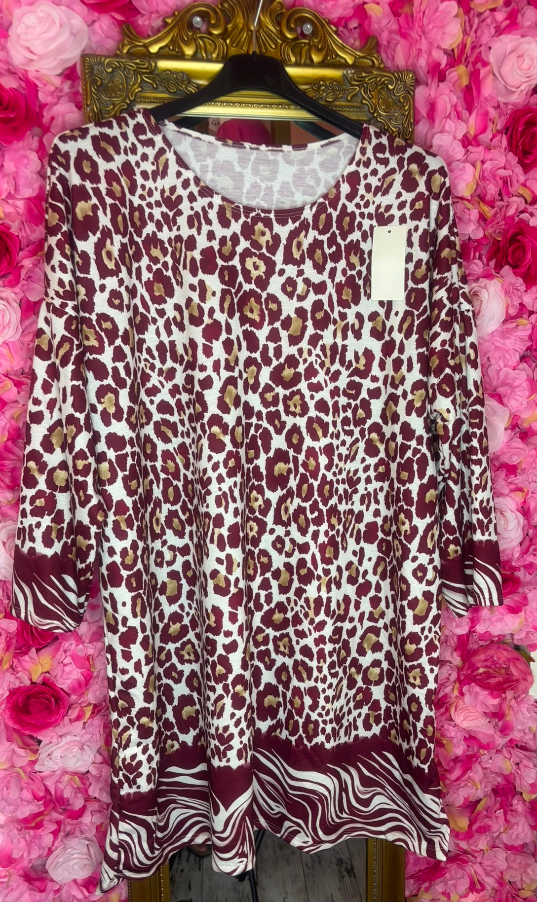 Tuniek Animal Katoen Bordeaux Plus Size Maat 46 t/m 50-52