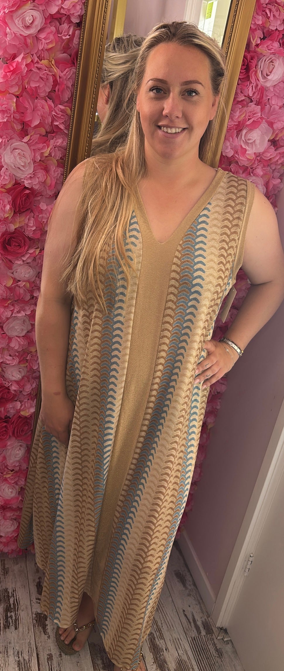 Lange Jurk Beauty Shine Blauw Plus Size maat 48 t/m 54-56