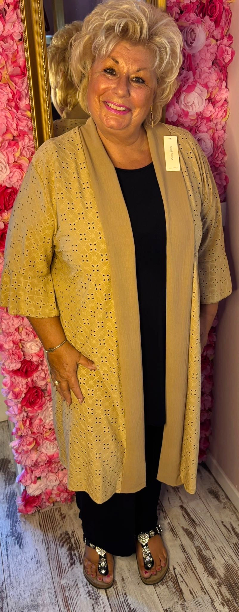 Kimono Broderie Camel Plus size Maat 50 t/m 56-58
