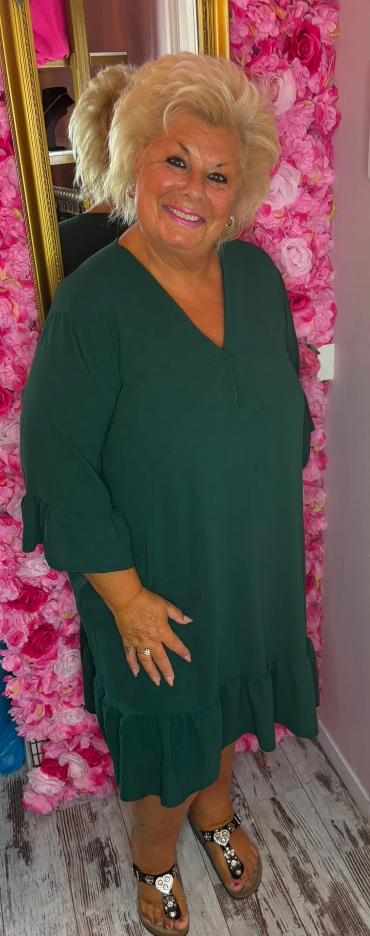 Jurk Now Donker Groen Plus Size Maat 46 t/m 52