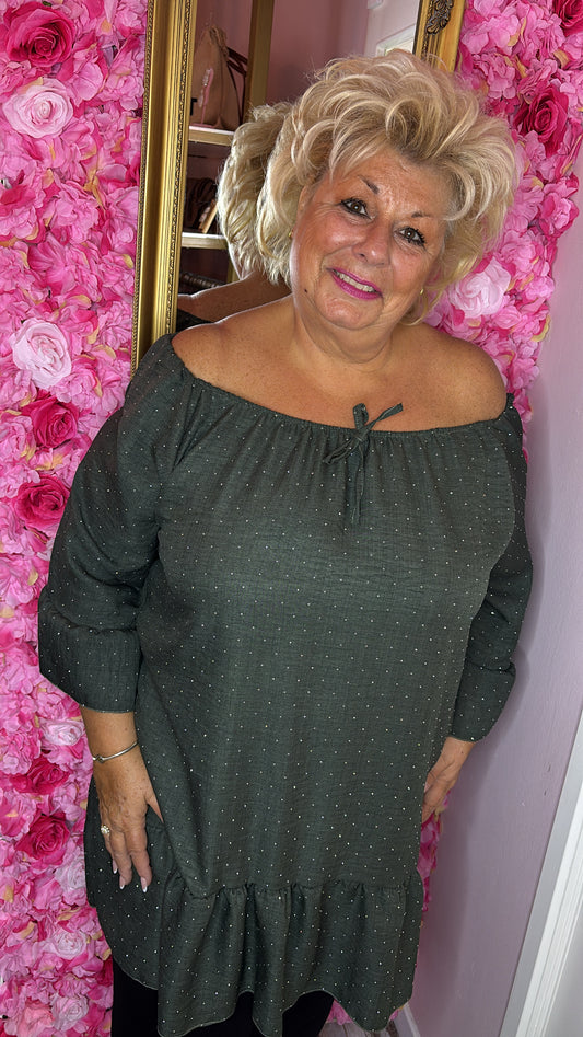 Tuniek Glamour Leger Groen Plus Size maat 46 t/m 54
