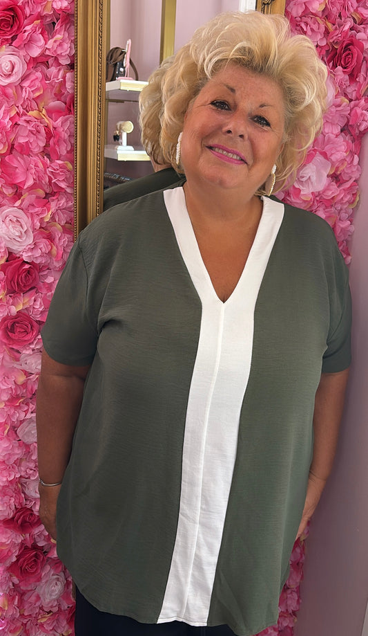 Blouse Stripe Leger Groen Plus Size maat 46 t/m 52-54