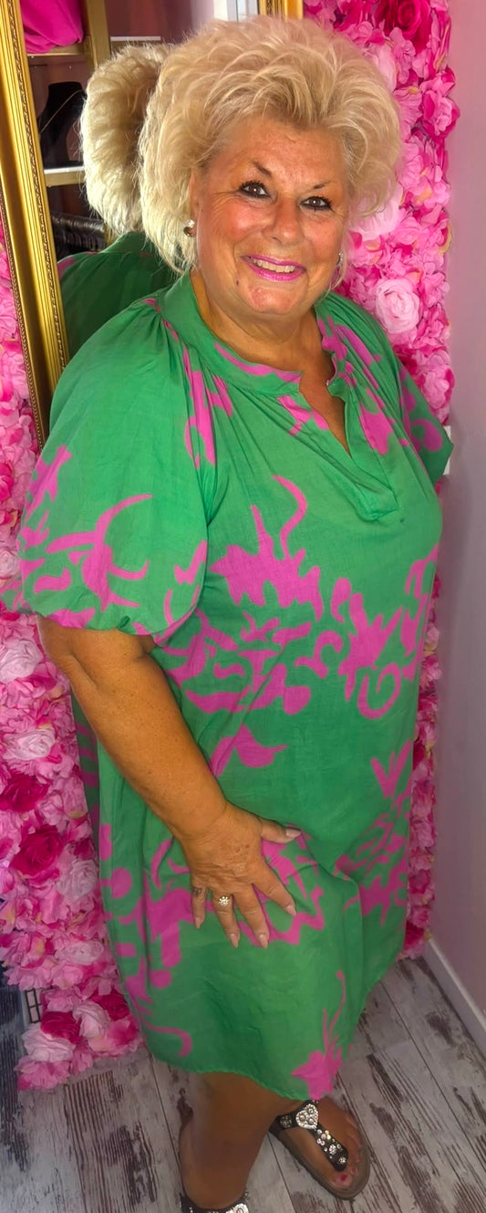 Jurk Pofmouw Chic Guc Groen Plus Size Maat 48 t/m 54