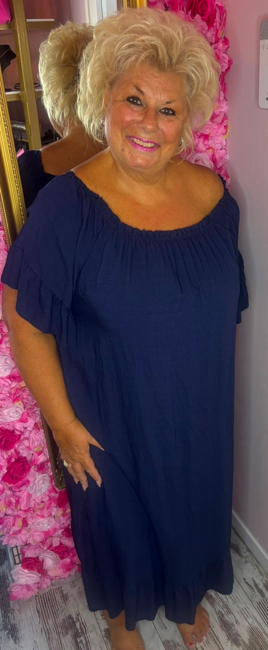 Jurk Linnen Queen Donker Blauw Plus Size Maat 46 t/m 52-54