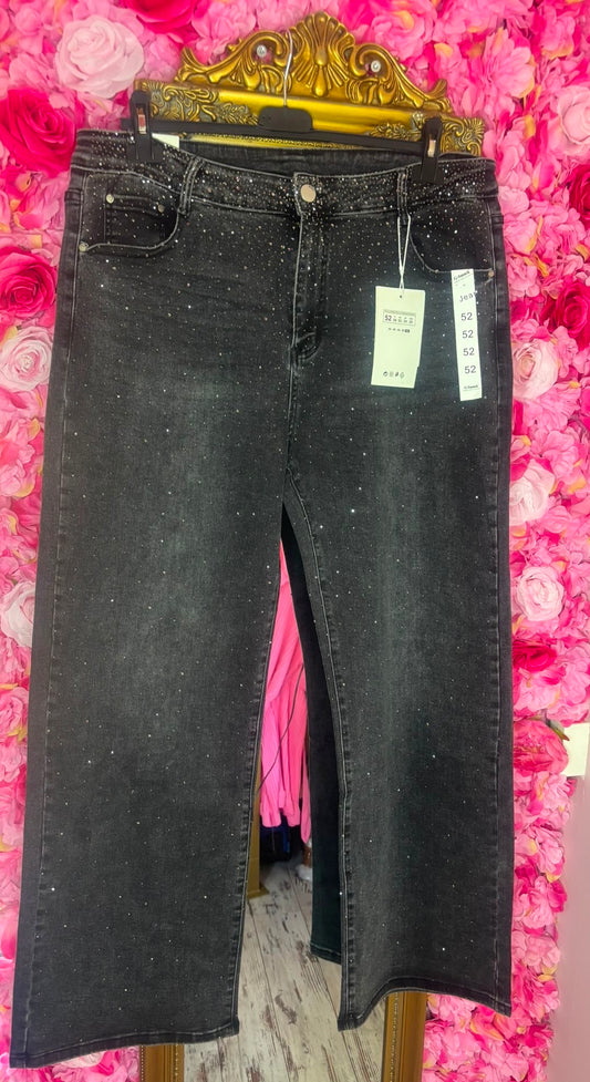 Jeans Wide Leg Black Bling Maat 44 t/m 52