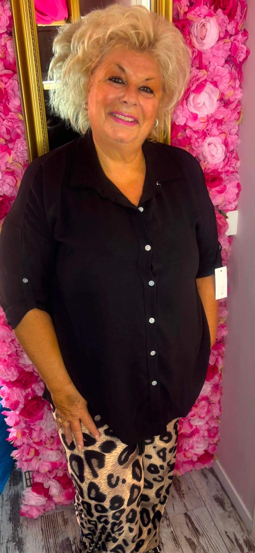 Blouse Doorknoop Zwart Plus Size Maat 44 t/m 50