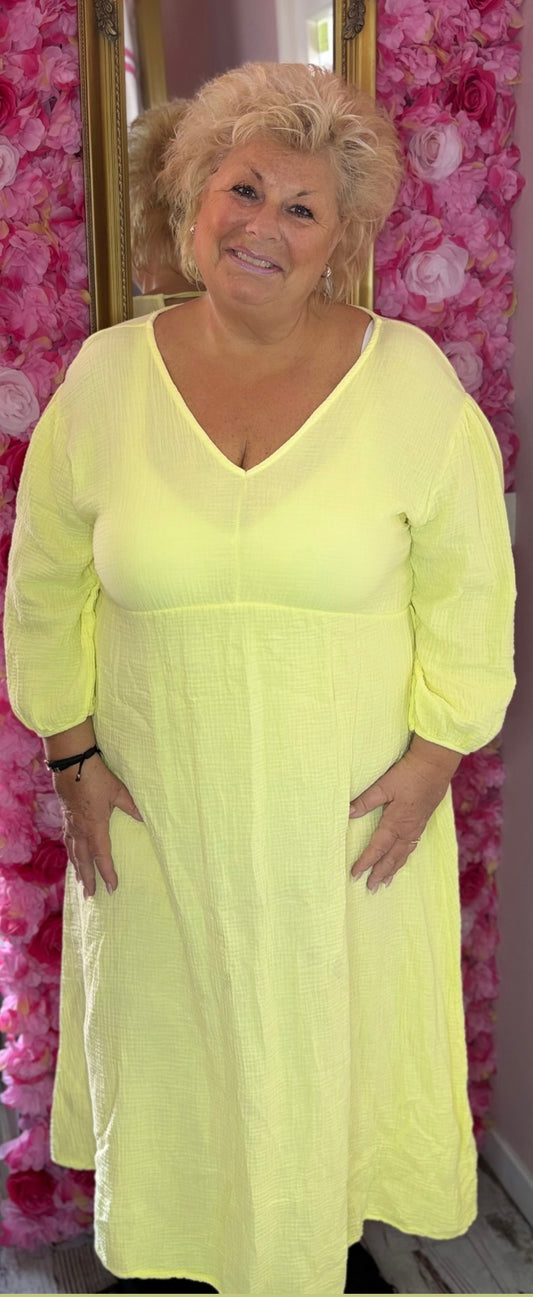 Lange Jurk Katoen Geel Maat 44 t/m 50-52